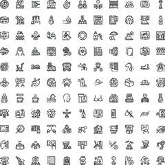 Fototapeta premium Collection of conceptual line art icons, illustrating various aspects of business, health, finance, communication, technology, nature, emergency, and household items
