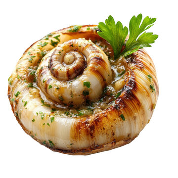 Roasted snail escargot cooked in aromatic herb butter and served in a crispy golden onion shell