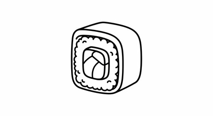 Single piece of maki sushi roll in black and white line art © andi