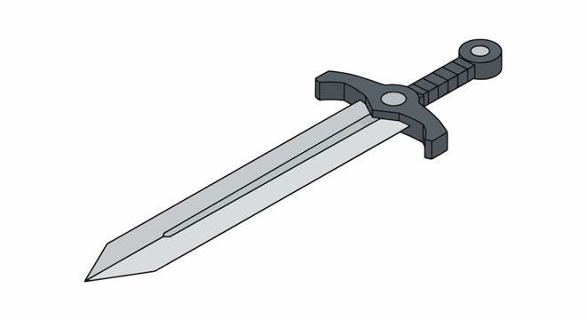 Medieval broadsword with grey blade and ornate hilt