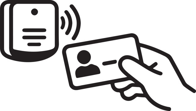 Hand holding access card near RFID reader security system concept for entry control simple vector illustration