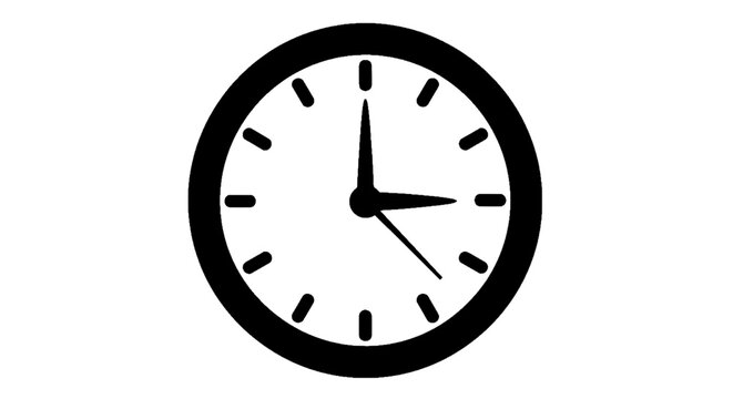 Minimal black silhouette icon, simple flat vector, bold black shape, no, no shading black and white clock icon showing three oclock on a, flat icon style