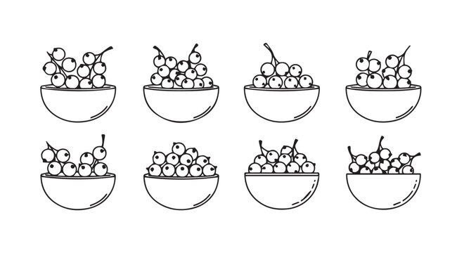 Redcurrants in bowls line art graphic for healthy food concepts