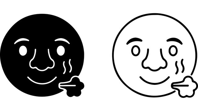 Exhale Face Emoji Set in Outline and Solid