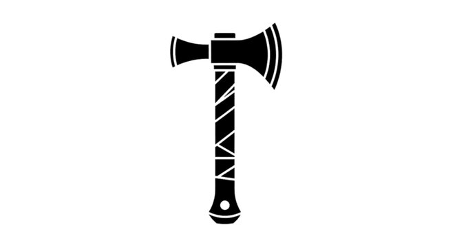 Minimal black silhouette icon, simple flat vector, bold black shape, no, no shading vector illustration of a doubleheaded battle axe with a wrapped handle on a, flat icon style