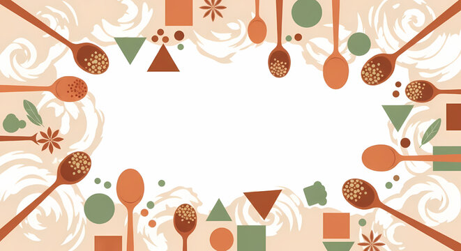 Cooking class illustration with wooden spoons and ingredients