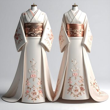 Elegant white wedding dress with floral cape design.