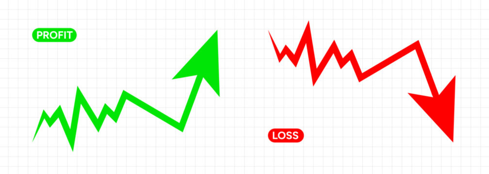 Profit and Loss Financial Chart with Green Upward and Red Downward Arrows Vector