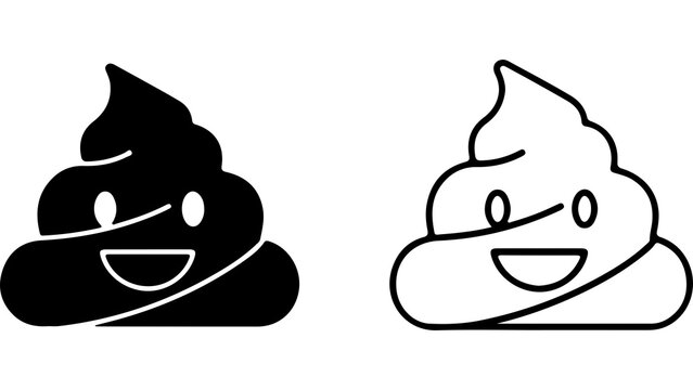 Cute Poop Emoji Icon Set Black And White