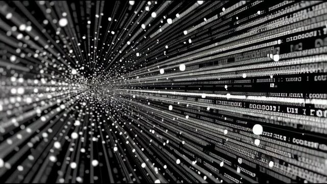 Abstract Digital Data Flow Background with Binary Code and Light Rays