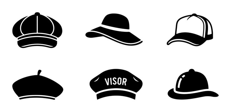 Headwear Icons: Hats, Caps, Berets, Visors. Vector Collection