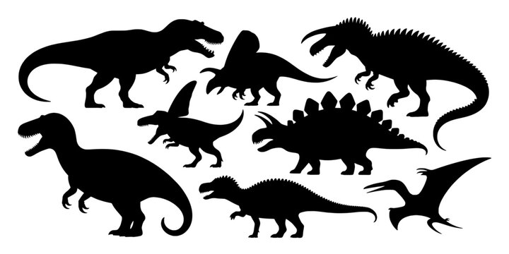 Dinosaur Silhouette Badge Vector Set with Multiple Prehistoric Reptiles for Dinosaur Park Branding and Educational Posters