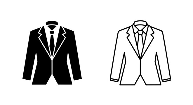 Business suit icon, formal jacket and tie, professional style, vector art