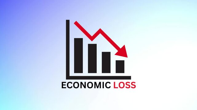  Economic Loss Text Animation, Decreasing Bar Chart with Downward Red Arrow Video