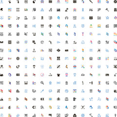 Naklejka premium Large collection of flat gradient outline glyph icons covering business, technology, social media, shopping, healthcare, travel, education, food, activities and everyday objects
