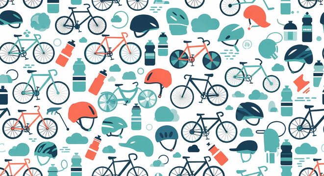 Seamless pattern with various cycling equipment