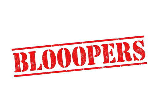 Red rectangular rubber stamp with the word bloopers in bold capital letters featuring a distressed ink texture for production and media bloops isolated on a transparent background