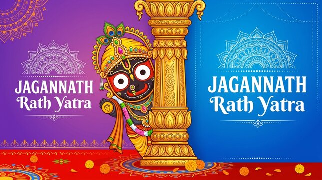 Jagannath Rath Yatra festival banner vector animation background.