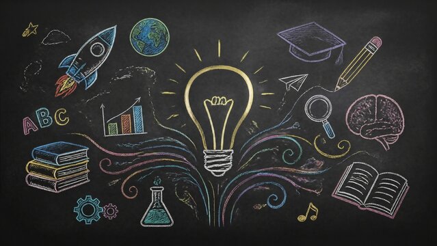 chalk. Abstract chalk artwork on blackboard, symbolizing creativity and learning in education. STEM education sheets, lab safety posters, designed for STEM education and laboratory safety posters.