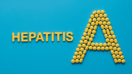 Obraz premium HEPATITIS Hepatitis a awareness campaign with capsules forming letter a on blue background