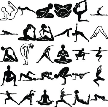 Yoga set of yoga poses silhouette