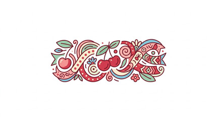 Decorative floral and fruit ornament with cherries and leaves. © nero
