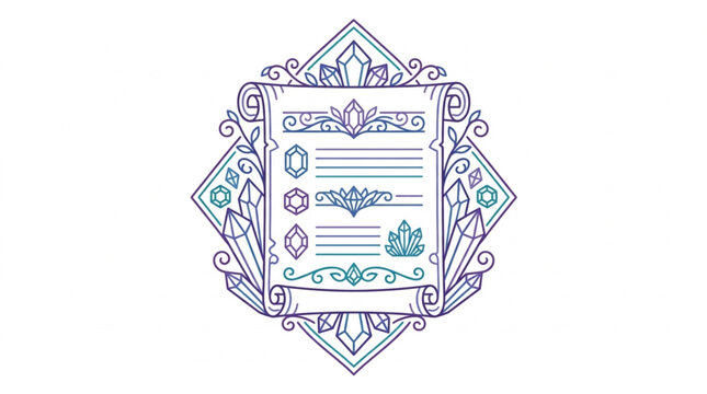 Decorative frame with crystals and gemstones illustration.