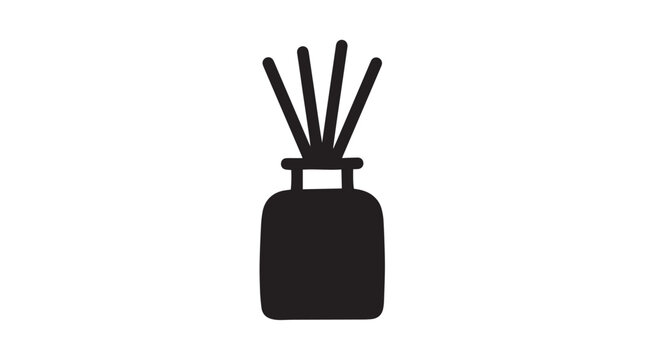 Reed diffuser icon vector illustration showing a simple black silhouette of a home fragrance bottle