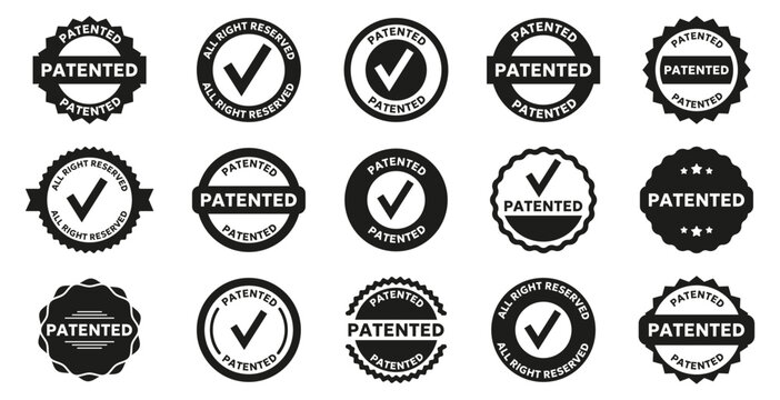 Patented seal collection. Certification badges with approval and protection symbols. Official vector stamp elements
