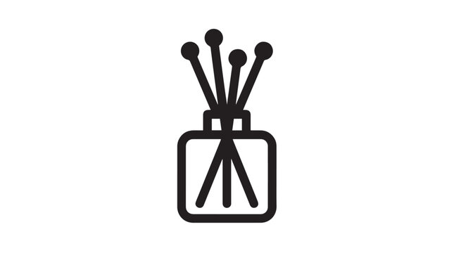 Diffuser icon illustration showing a simple glass bottle with aromatic reed sticks for home interior design