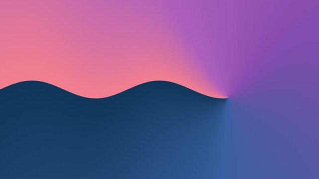 Sine wave gradient animates in and out, splitting screen into upper pink and lower blue zones. Seamless loop. Clean, modern motion background ideal for corporate presentations with text overlay space.
