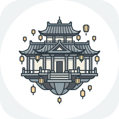 Naklejka premium Elaborate traditional Asian pagoda temple building.