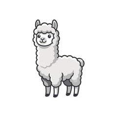 Naklejka premium Cute fluffy alpaca cartoon character line art.