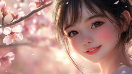 Fototapeta premium cute girl in cherry blossom