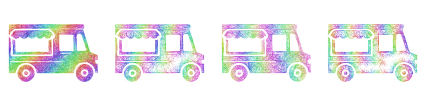 Rainbow sketch food truck icon design set