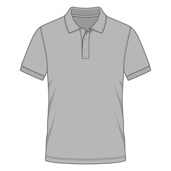 Naklejka premium A flat illustration of a plain grey short-sleeved polo shirt with a collar and two buttons.