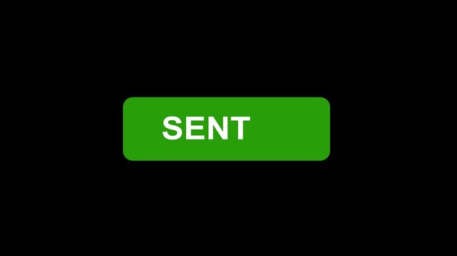 Green sent button user interface interaction animation with mouse cursor click effect for digital communication software and email messaging systems web