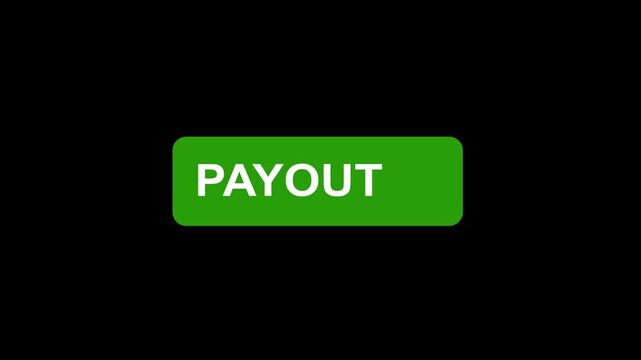 Green payout button clicked by digital cursor on black background, financial interface for online banking, e-commerce transactions, and reward systems