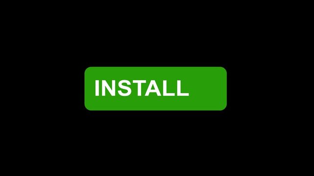 Green install button with interactive mouse cursor clicking for software download and application setup process on digital user interface screens for modern tech projects