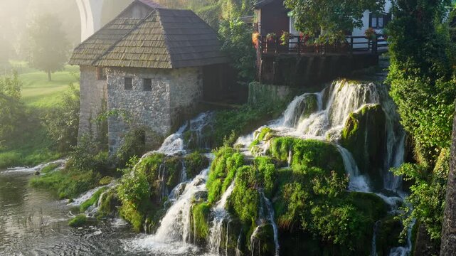 Scenic Waterfalls and River Landscape in Rastoke Village