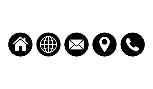 Black Circular Contact Icons Vector Set with Home Email Phone and Location
