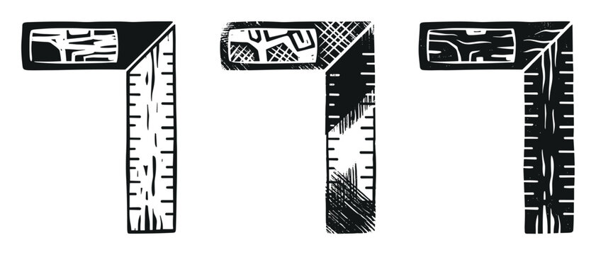 Black set squares drawing tools on transparent background