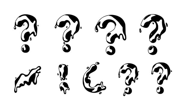 Brush Stroke Question Mark and Exclamation Mark Symbols, Artistic Hand Drawn Punctuation Vector Set