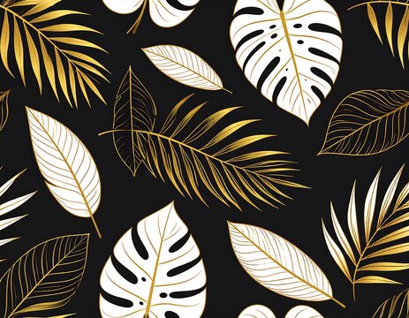 Elegant Tropical Leaf Pattern Arranged on Dark Background
