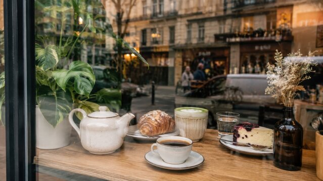 Coffee and pastry at a city caf
