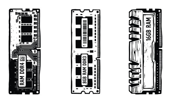 Ram memory modules set computer hardware components illustrations