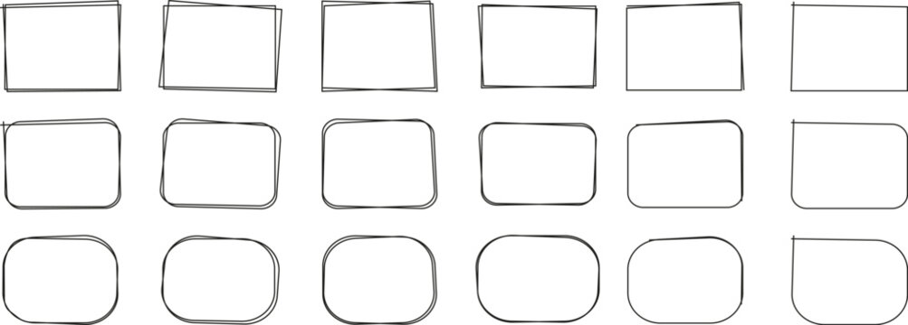 Black hand drawn scribble square frame collection with blank rectangle outline sticky note label shape elements