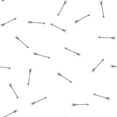 Obraz premium pattern Stylized arrow artwork featuring a heart shaped arrowhead, a black shaft adorned with multi colored rings, and pastel toned fletching, symbolizing guidance and positive movement