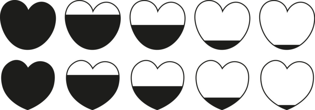 Black heart shape collection with creative flat solid loading progress bar badge template labels for love theme design