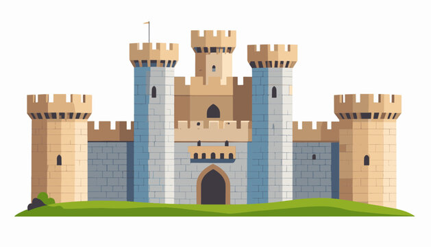 Medieval stone castle with crenellated towers and a central gatehouse